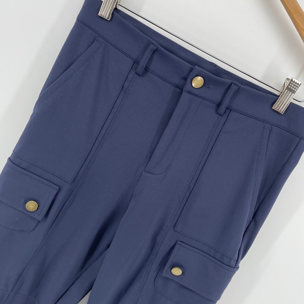 Halara Navy Blue High Waisted Cargo Tapered Pants Gold Button Size M Regular